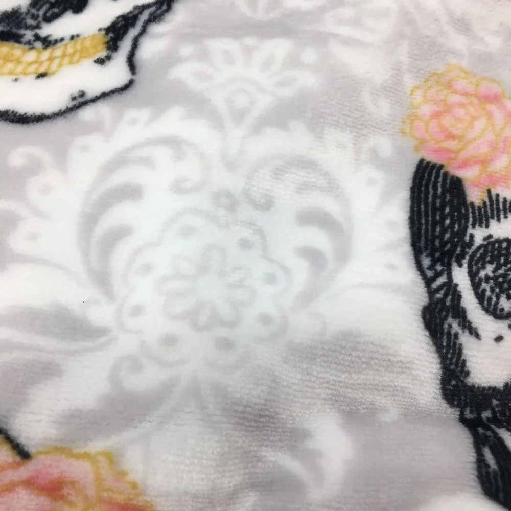 Halloween Sugar Skull Pink Floral Throw Blanket MicroFleece Gray Day Dead 60x70